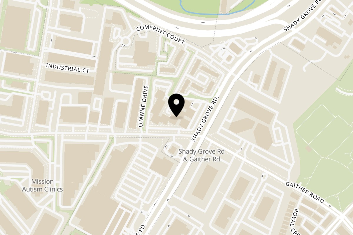 Map showing the location of Kaveri South Indian Restaurant on 9011 Gaither Rd in Gaithersburg